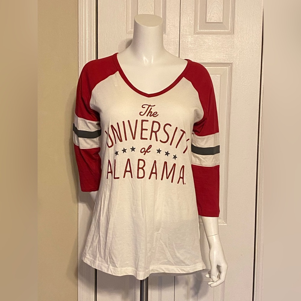 EUC Pressbox Cream/Crimson Alabama Crimson Tide Pomona 3/4 Sleeve V-Neck T-Shirt